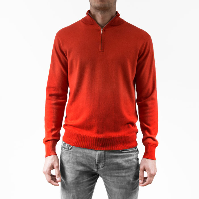 Infinite Horizon - Pull Cachemire et Soie - Zip Rouge - Face