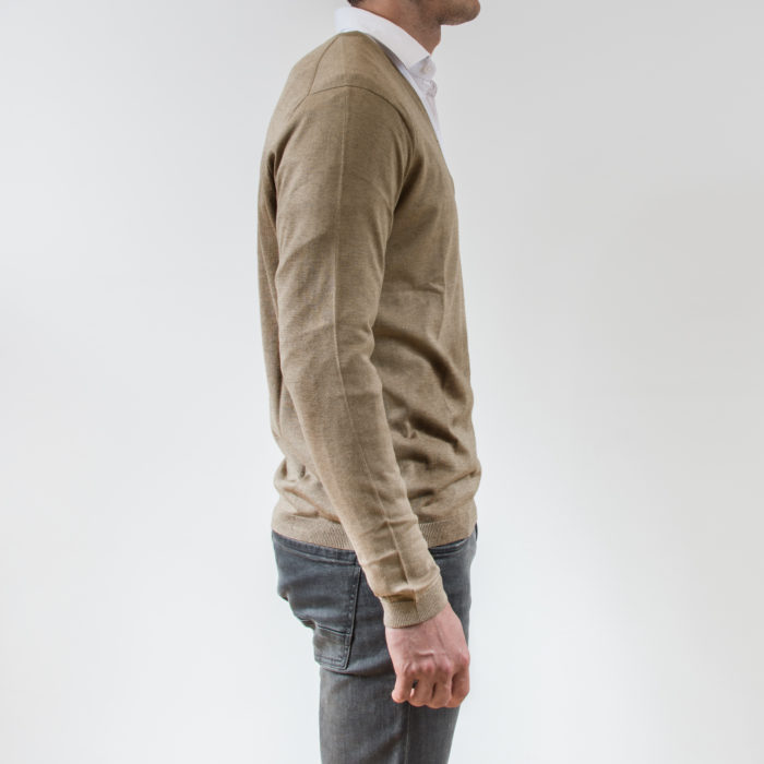 Pull Homme En V En Soie Cachemire Beige - Malo - Taille 2XL - Fabriqué En Italie