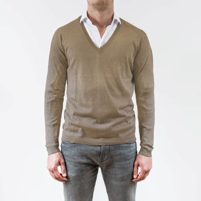 Infinite Horizon - Pull Cachemire et Soie - Homme Pull Col V Beige - Face